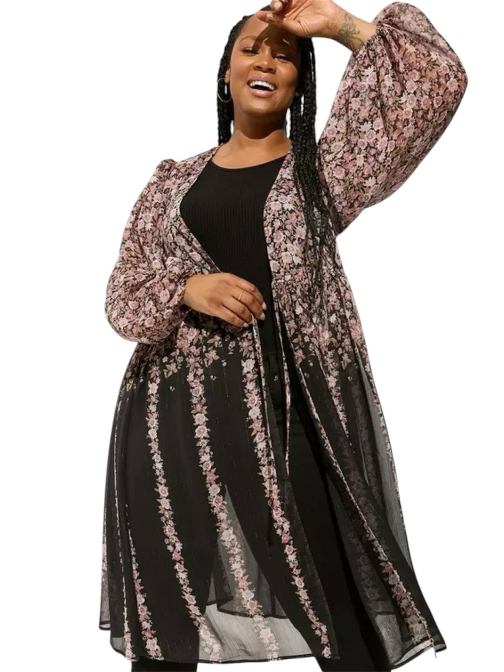 Torrid Tie Front Floral Maxi Kimono